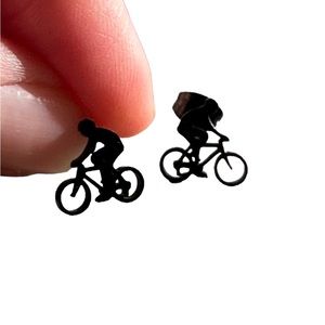Bicyclist Black Stud Cut Metal Earrings